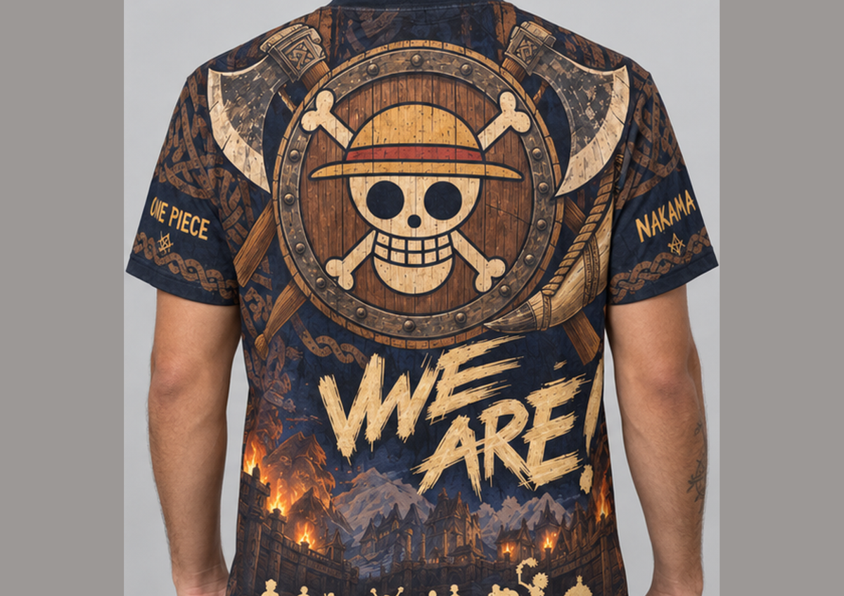 Camiseta One Piece Chapéus de Palha Elbaf Dry-Fit Premium Unissex — modelo costas