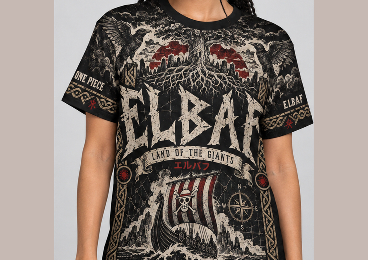 Camiseta One Piece Tipográfica Elbaf Dry-Fit Premium Unissex — modelo frente