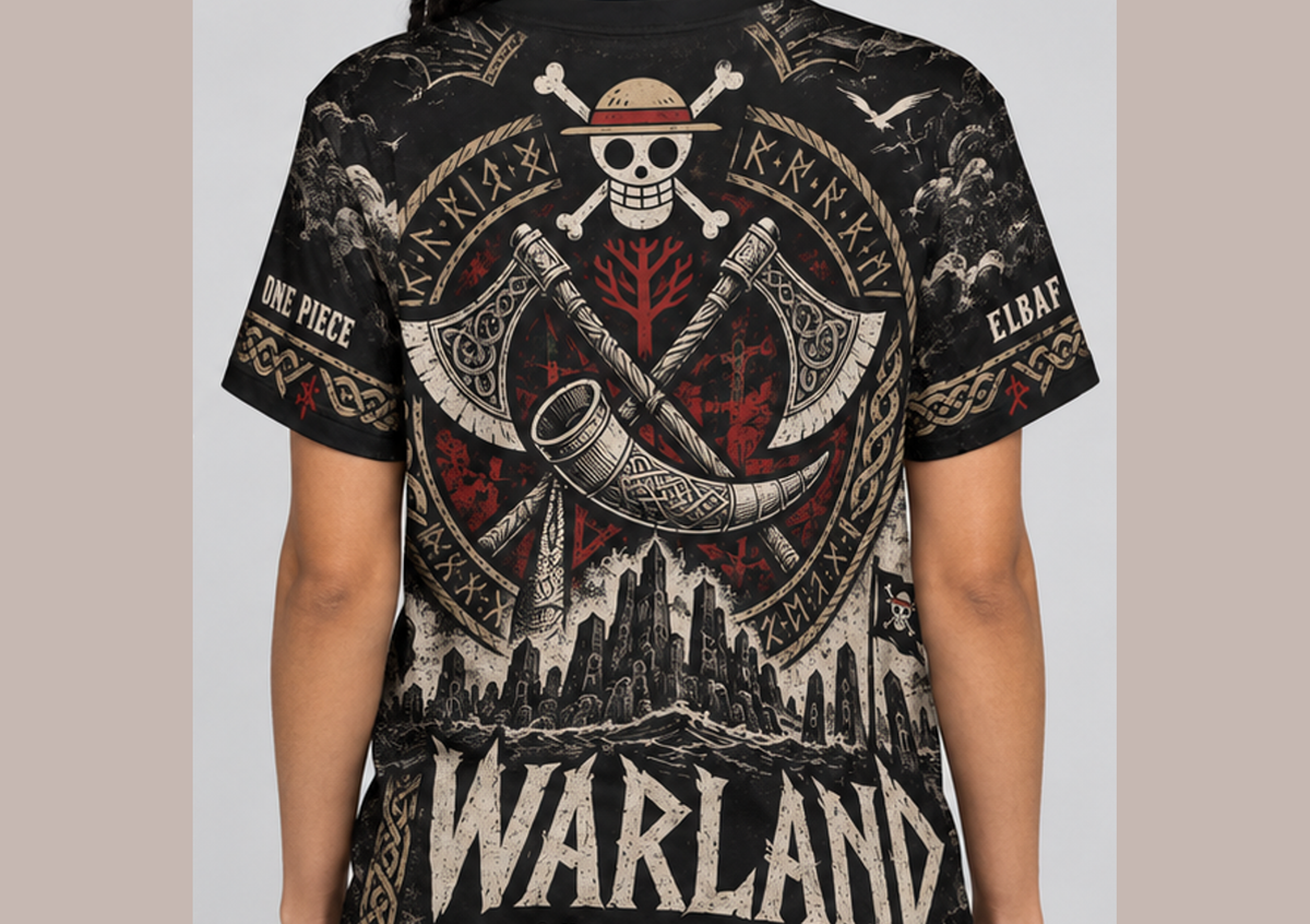 Camiseta One Piece Tipográfica Elbaf Dry-Fit Premium Unissex — modelo costas