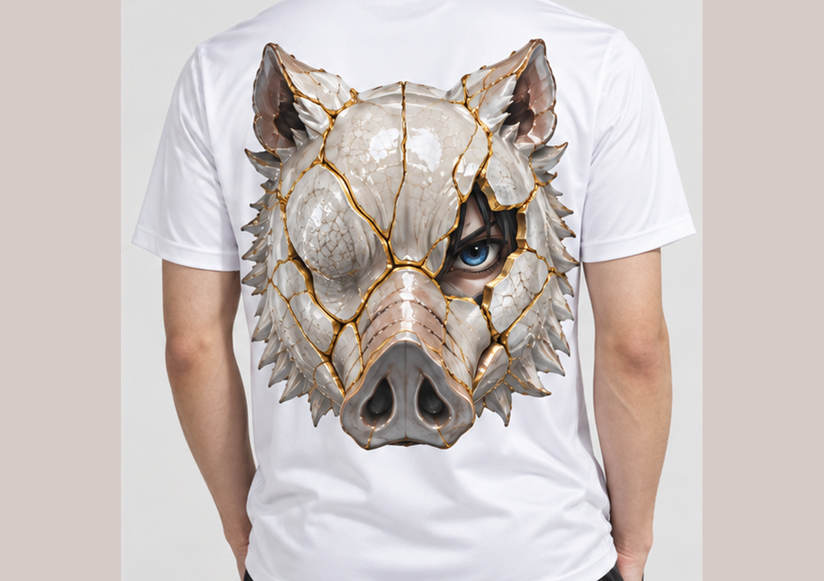 Camiseta Demon Slayer Inosuke Kintsugi Castelo Infinito Dry-Fit Premium Unissex — modelo costas