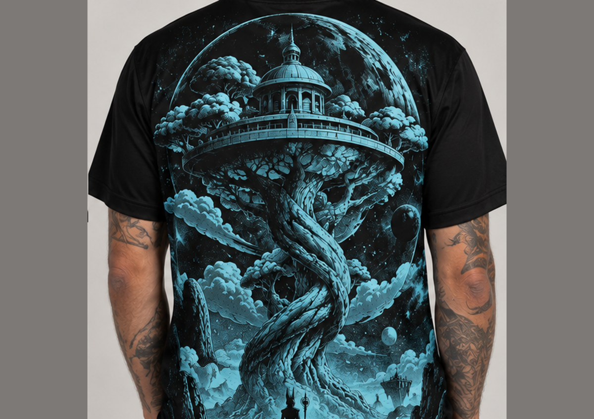 Camiseta Dragon Ball Planeta do Beerus Litografia Era Beerus Dry-Fit Premium Unissex — modelo costas