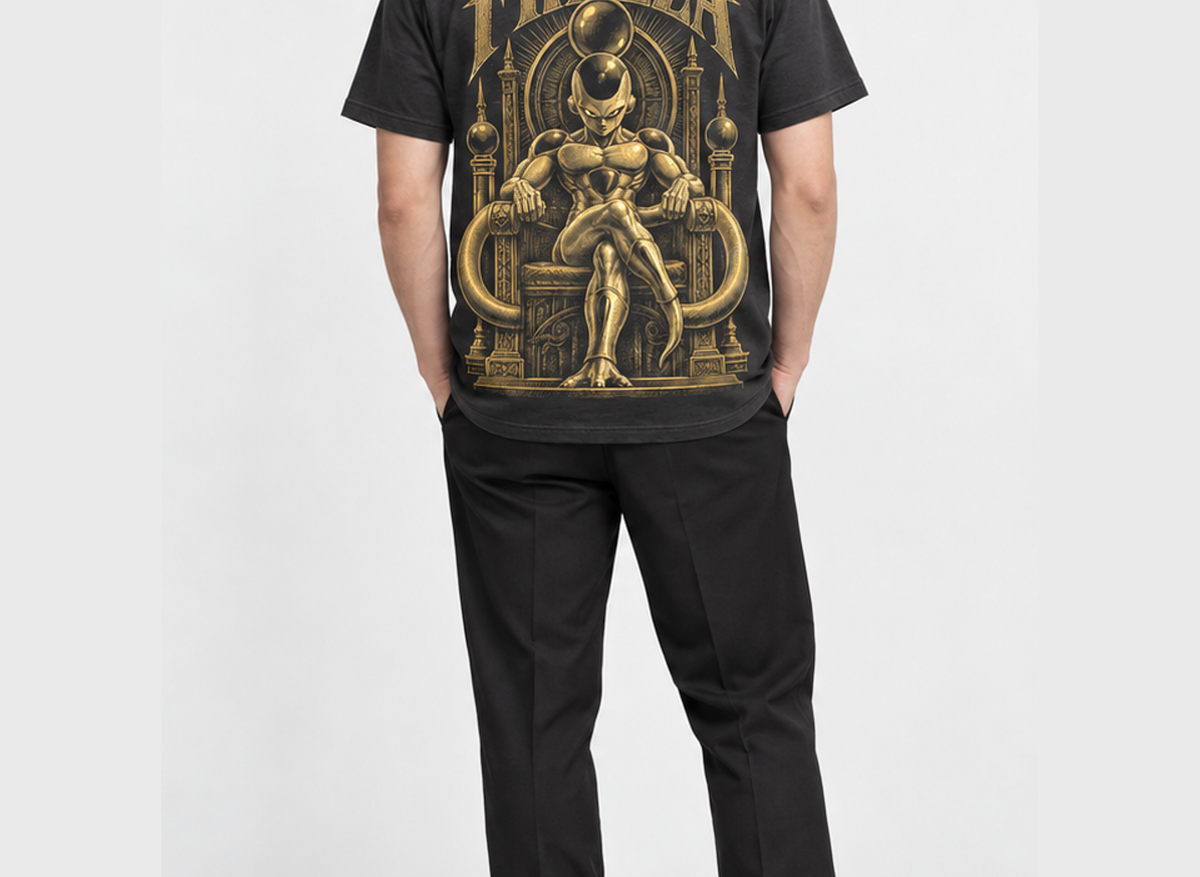 Camiseta Dragon Ball Freeza Trono Gravura Era Beerus Dry-Fit Premium Unissex — modelo costas