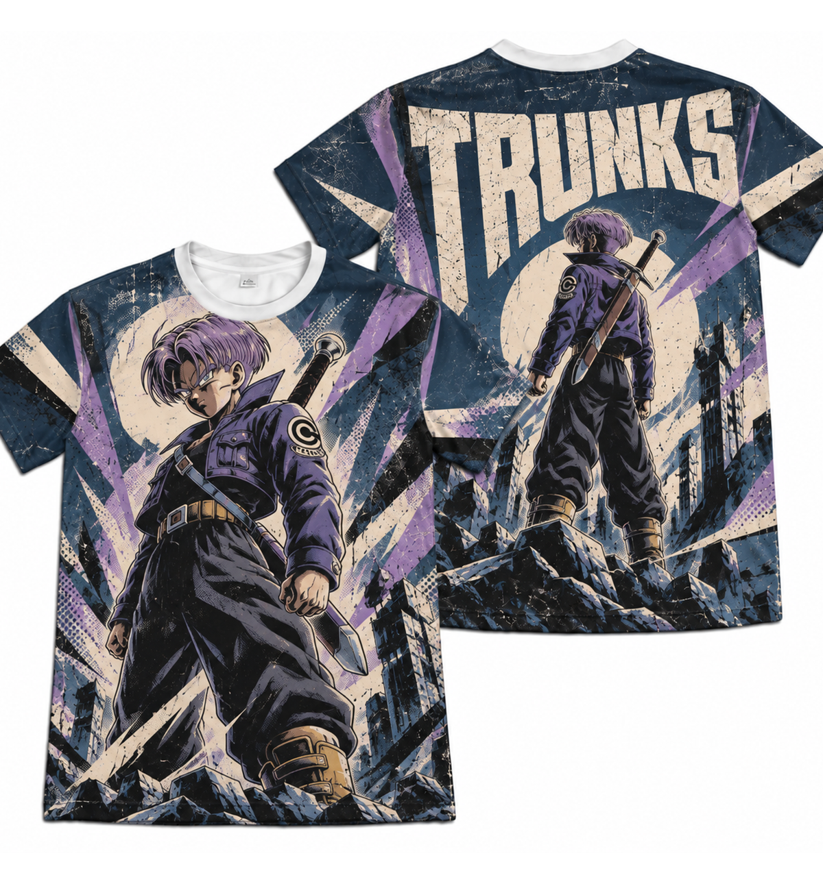 Camiseta Dragon Ball Trunks Construtivista Era Beerus Dry-Fit Premium Unissex