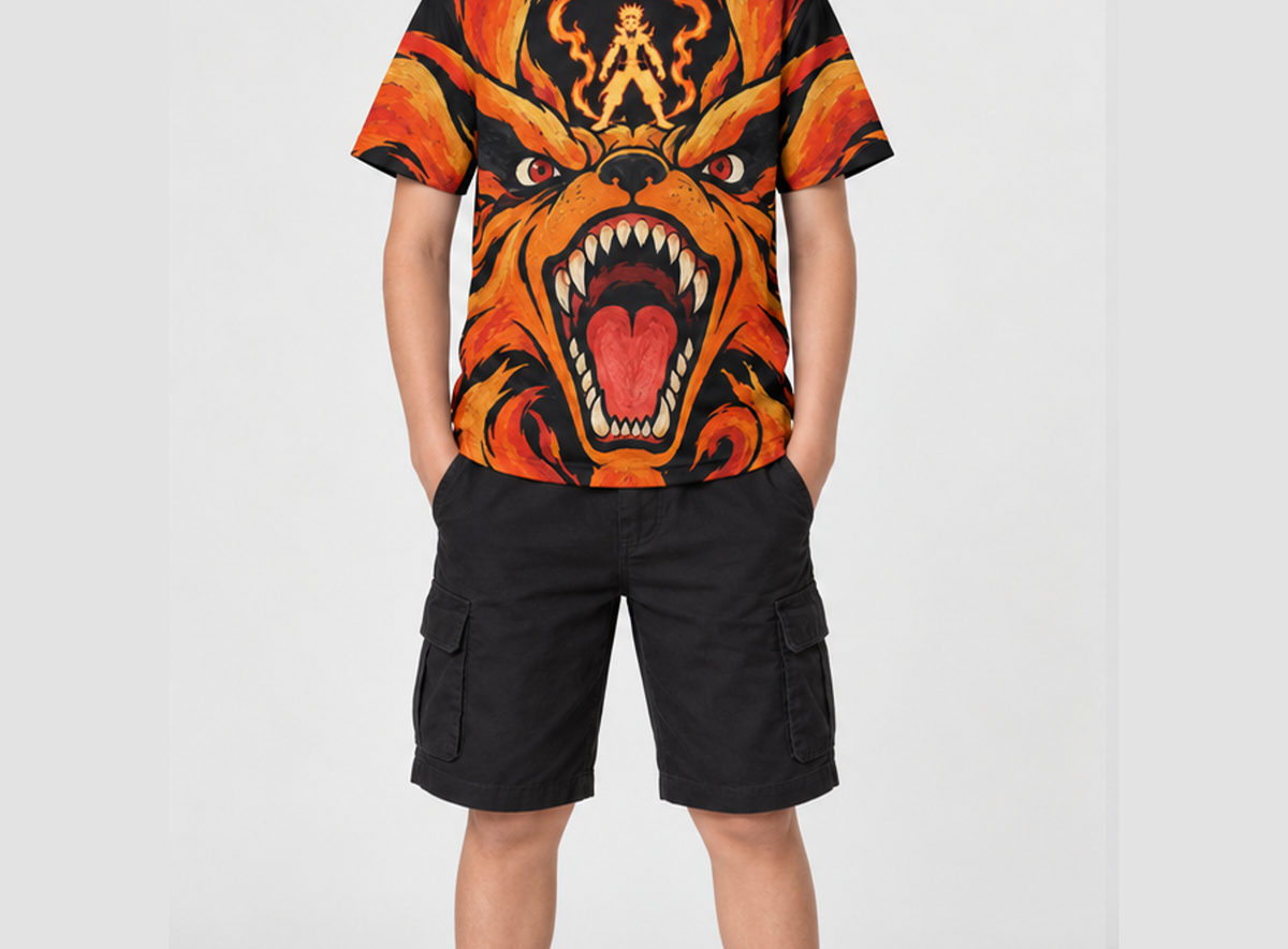 Camiseta Naruto Kurama Nove Caudas Chakra Dry-Fit Premium Unissex — modelo frente