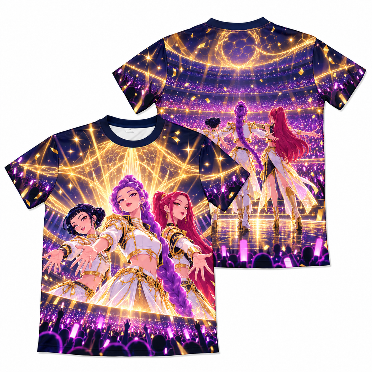 Camiseta K-Pop Demon Hunters Golden no Palco Guerreiras do K-Pop Dry-Fit Premium Unissex