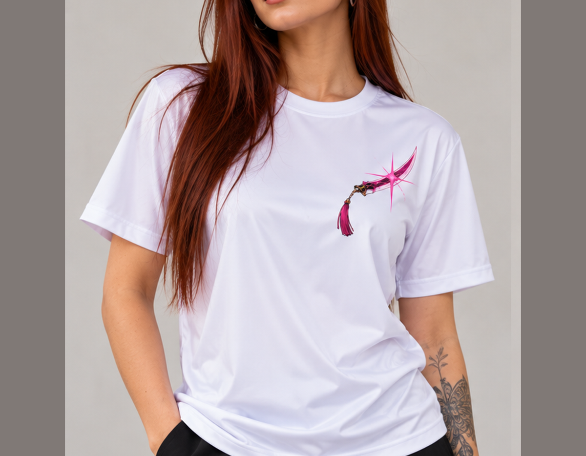Camiseta K-Pop Demon Hunters Mira Gokdo Guerreiras do K-Pop Dry-Fit Premium Unissex — modelo frente