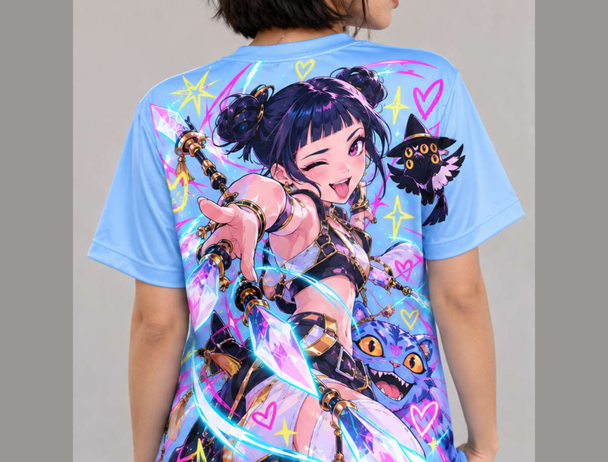 Camiseta K-Pop Demon Hunters Zoey Shin-Kal Guerreiras do K-Pop Dry-Fit Premium Unissex — modelo costas