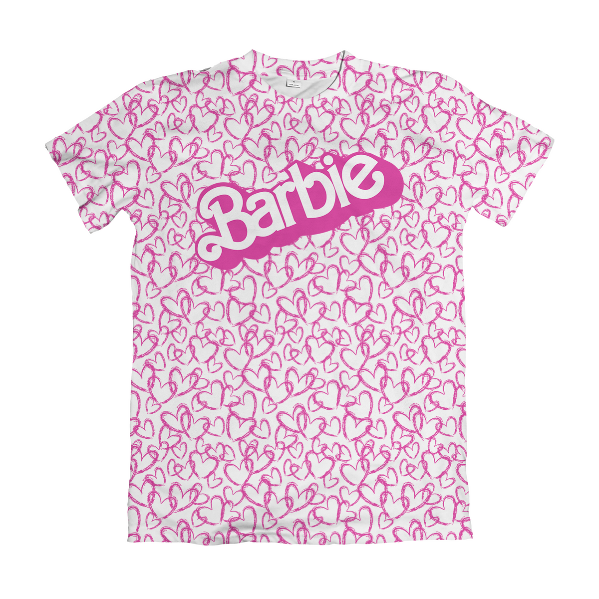 Camiseta Barbie Logo Corações Branca Dry-Fit Premium Unissex