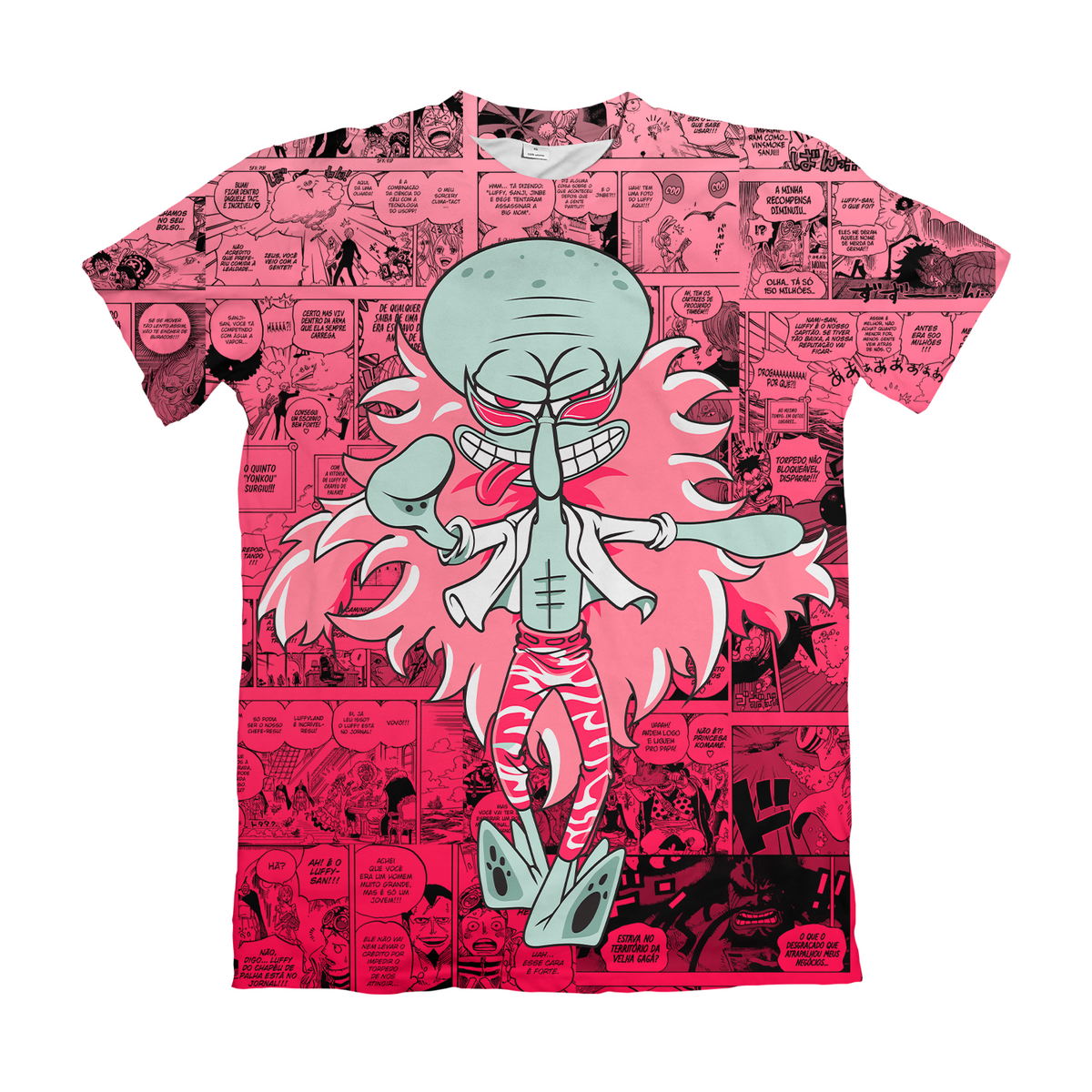 Camiseta One Piece x Bob Esponja Lula Molusco Doflamingo Mangá Dry-Fit Premium Unissex