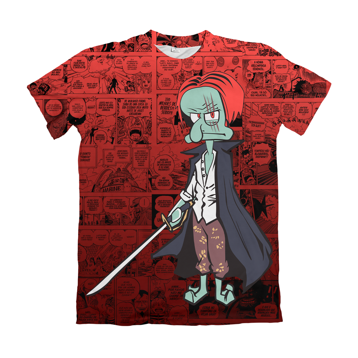 Camiseta One Piece x Bob Esponja Lula Molusco Shanks Mangá Dry-Fit Premium Unissex