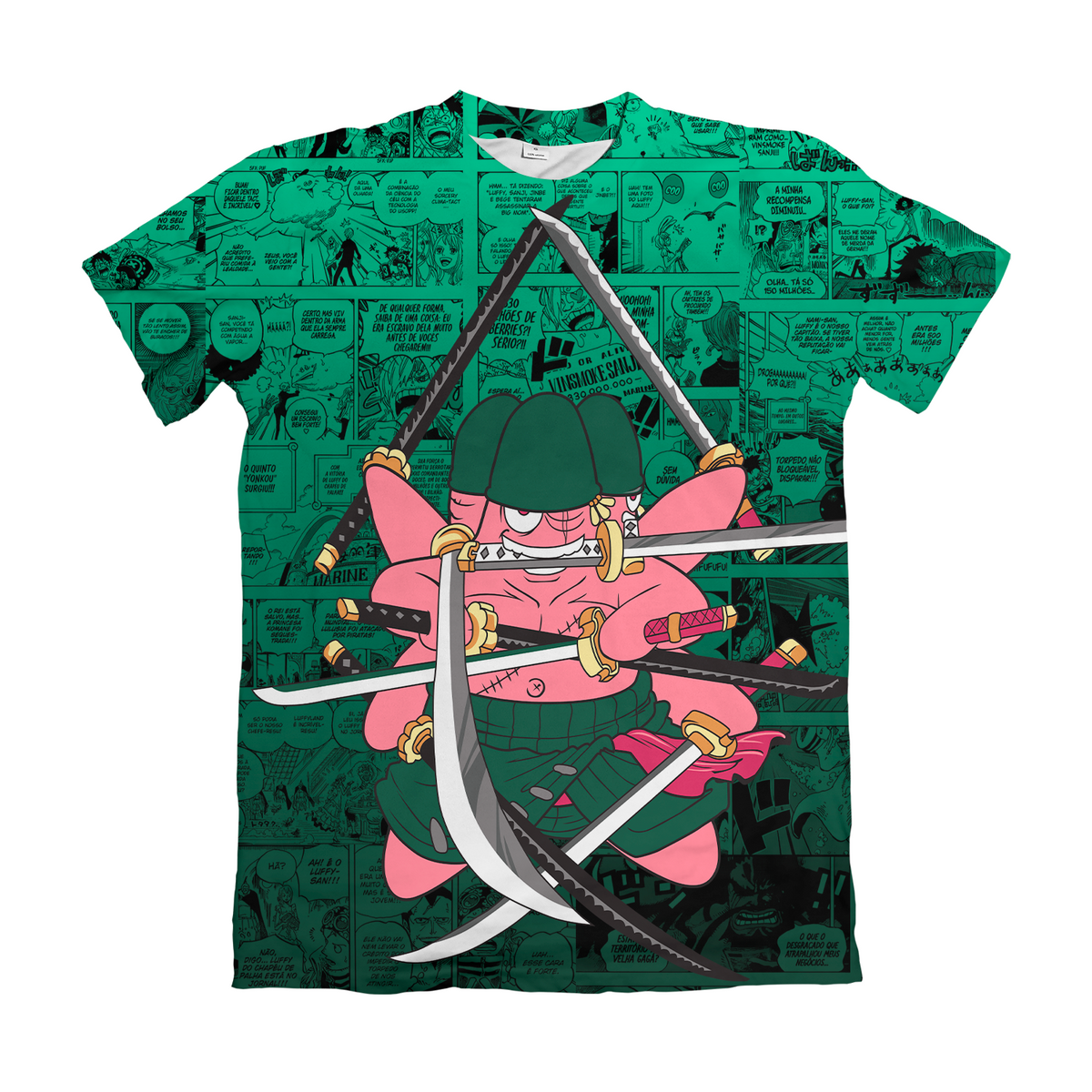 Camiseta One Piece x Bob Esponja Patrick Zoro Mangá Dry-Fit Premium Unissex