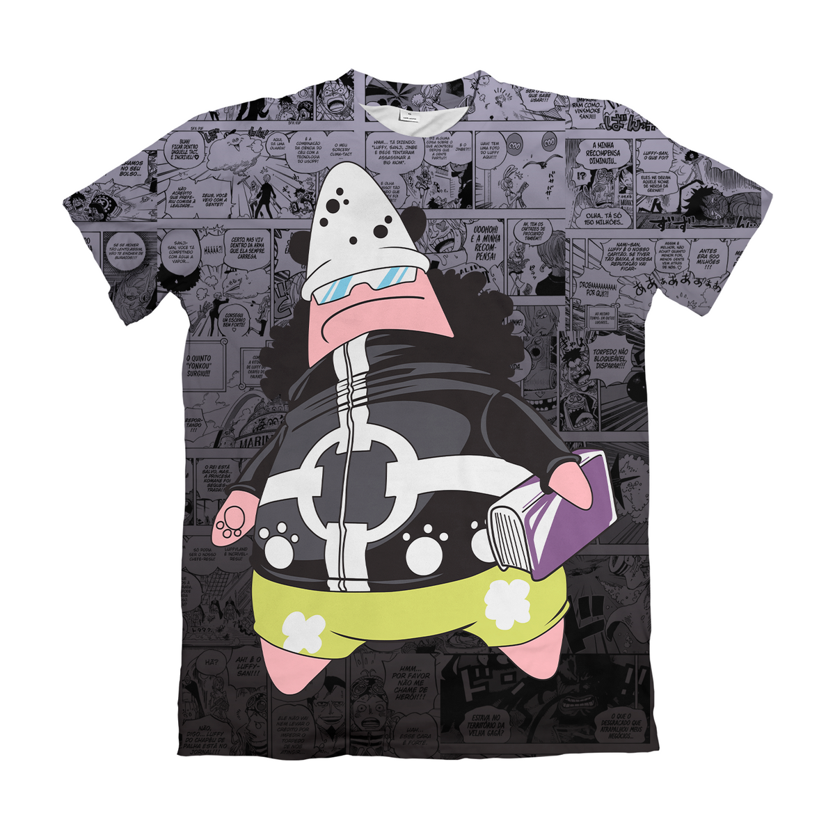 Camiseta One Piece x Bob Esponja Patrick Bartholomew Kuma Mangá Dry-Fit Premium Unissex