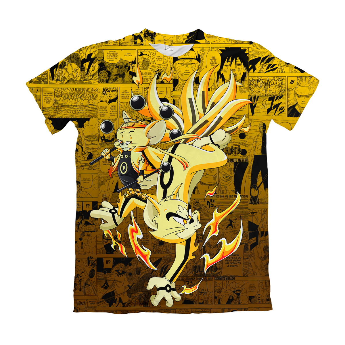 Camiseta Naruto x Tom e Jerry Tom Naruto Modo Kurama Mangá Dry-Fit Premium Unissex