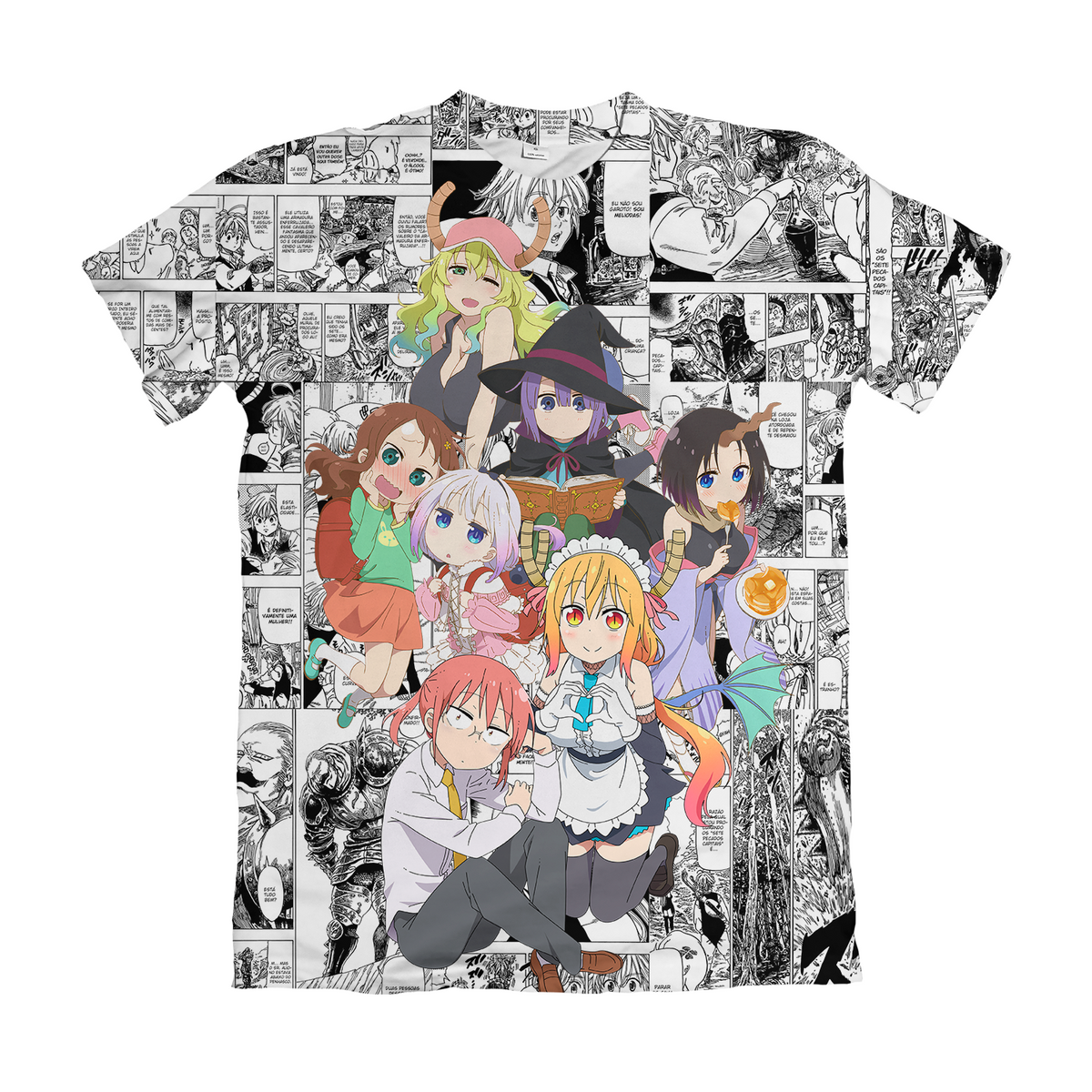 Camiseta Kobayashi Dragon Maid Turma Mangá Branco Dry-Fit Premium Unissex