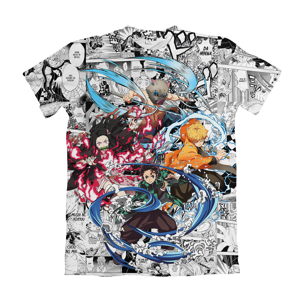 Camiseta Demon Slayer Turma Mangá Branco Dry-Fit Premium Unissex