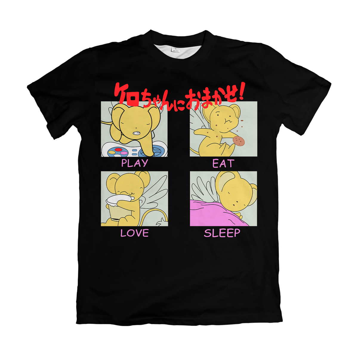 Camiseta Sakura Card Captors Kero Play Eat Love Sleep Dry-Fit Premium Unissex