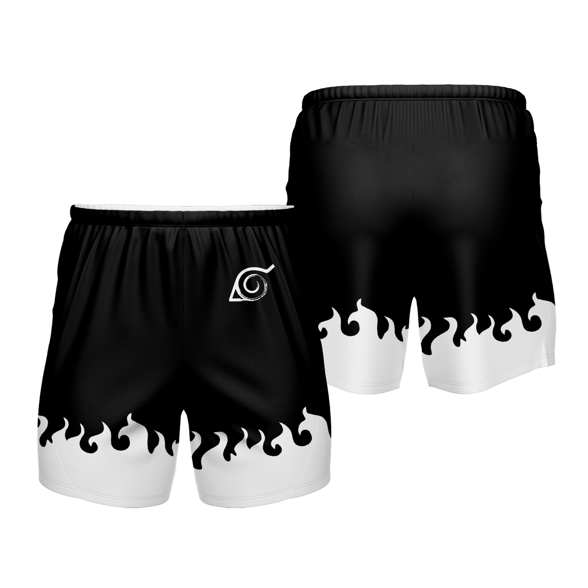 Short Naruto Hokage Chamas Preto e Branco Premium Unissex