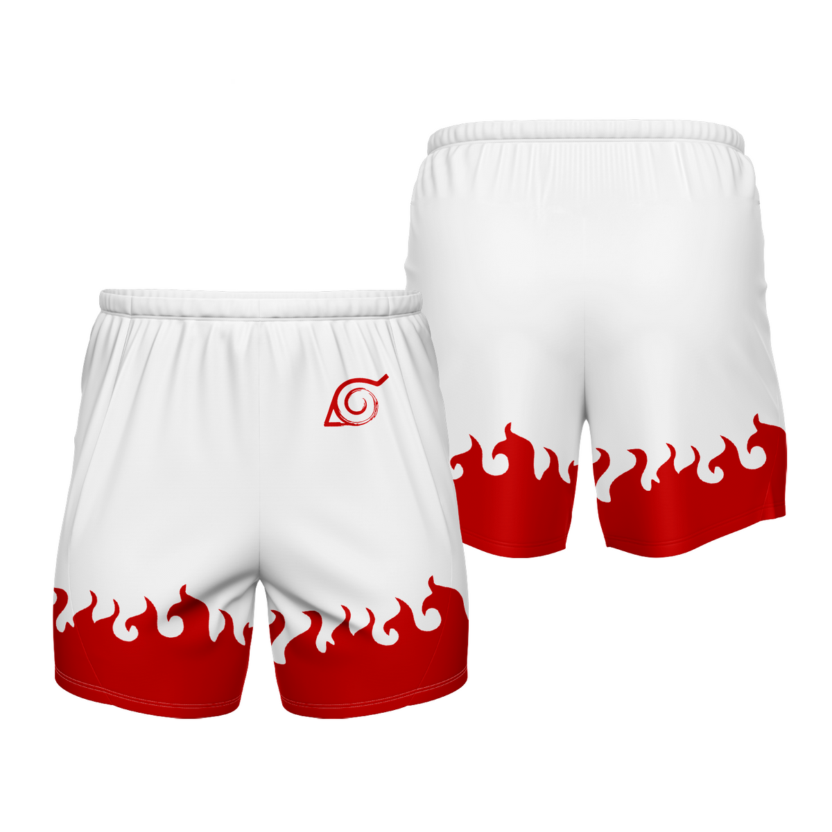 Short Naruto Hokage Chamas Branco e Vermelho Premium Unissex