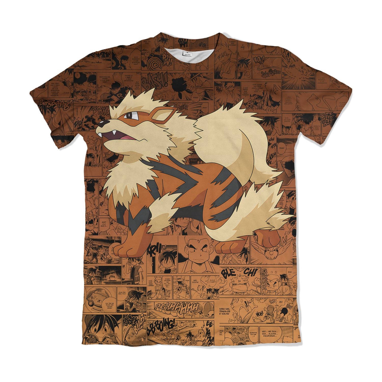 Camiseta Pokemón - Arcanine, Mangá - Laranja