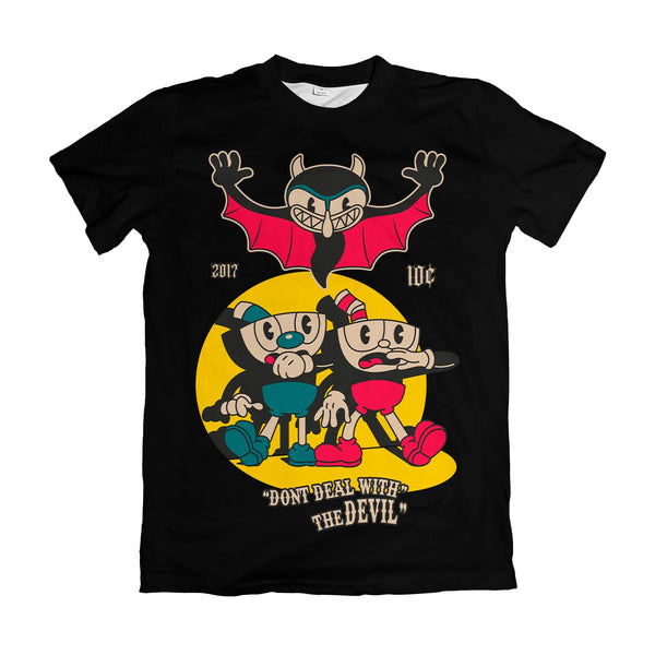 Camiseta Cuphead e Mugman com Diabo Morcego