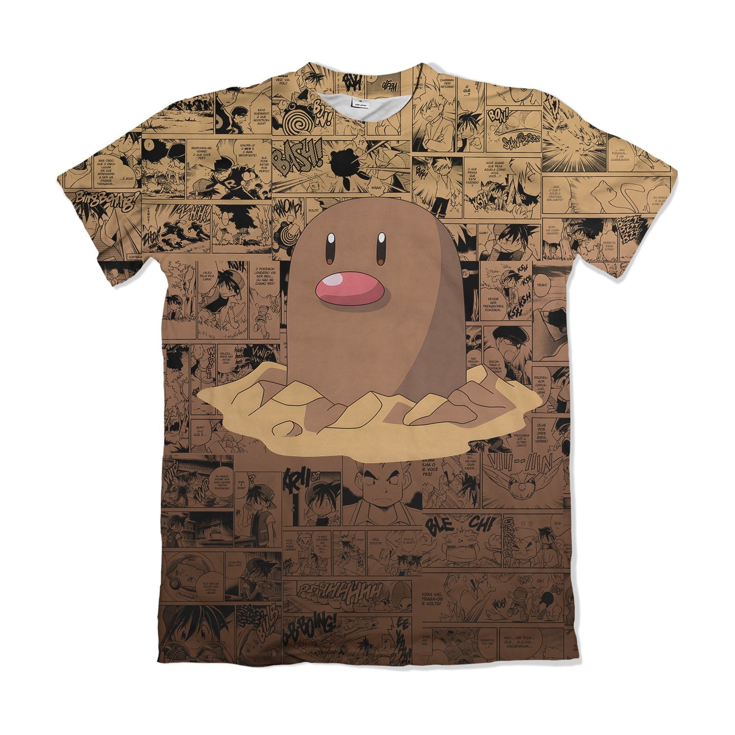 Camiseta Pokemón - Diglett, Mangá - Marrom