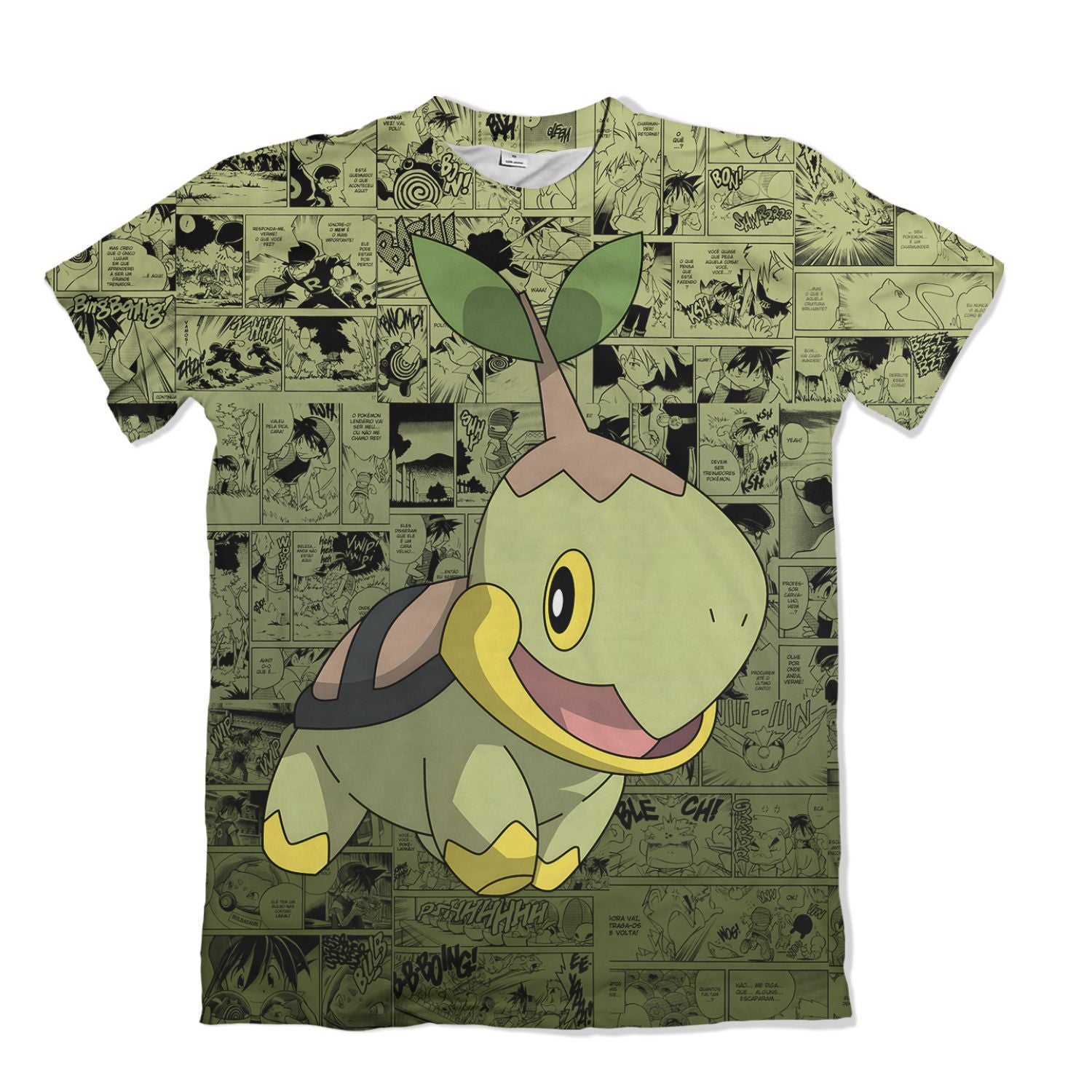 Camiseta Pokemón - Turtwig, Mangá - Verde
