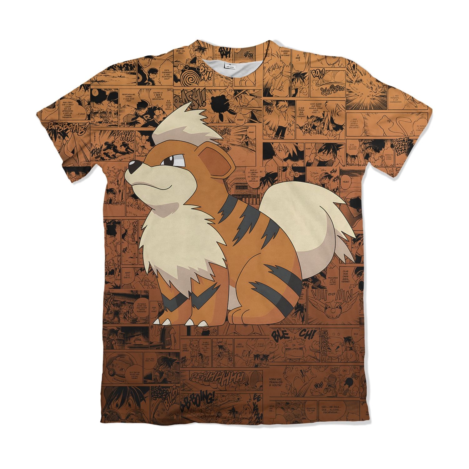 Camiseta Pokemón - Growlithe, Mangá - Laranja