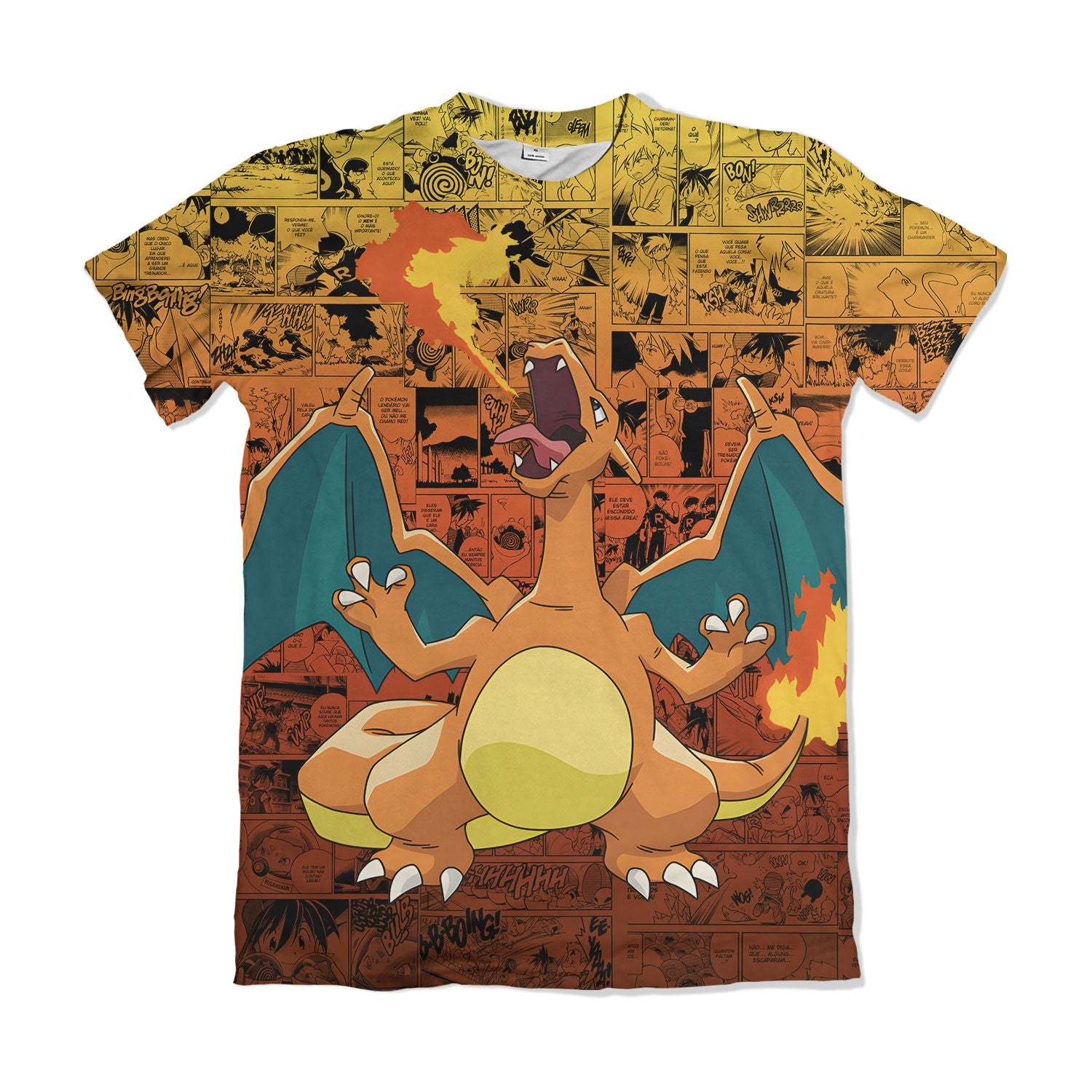 Camiseta Pokemón - Charizard, Mangá - Laranja