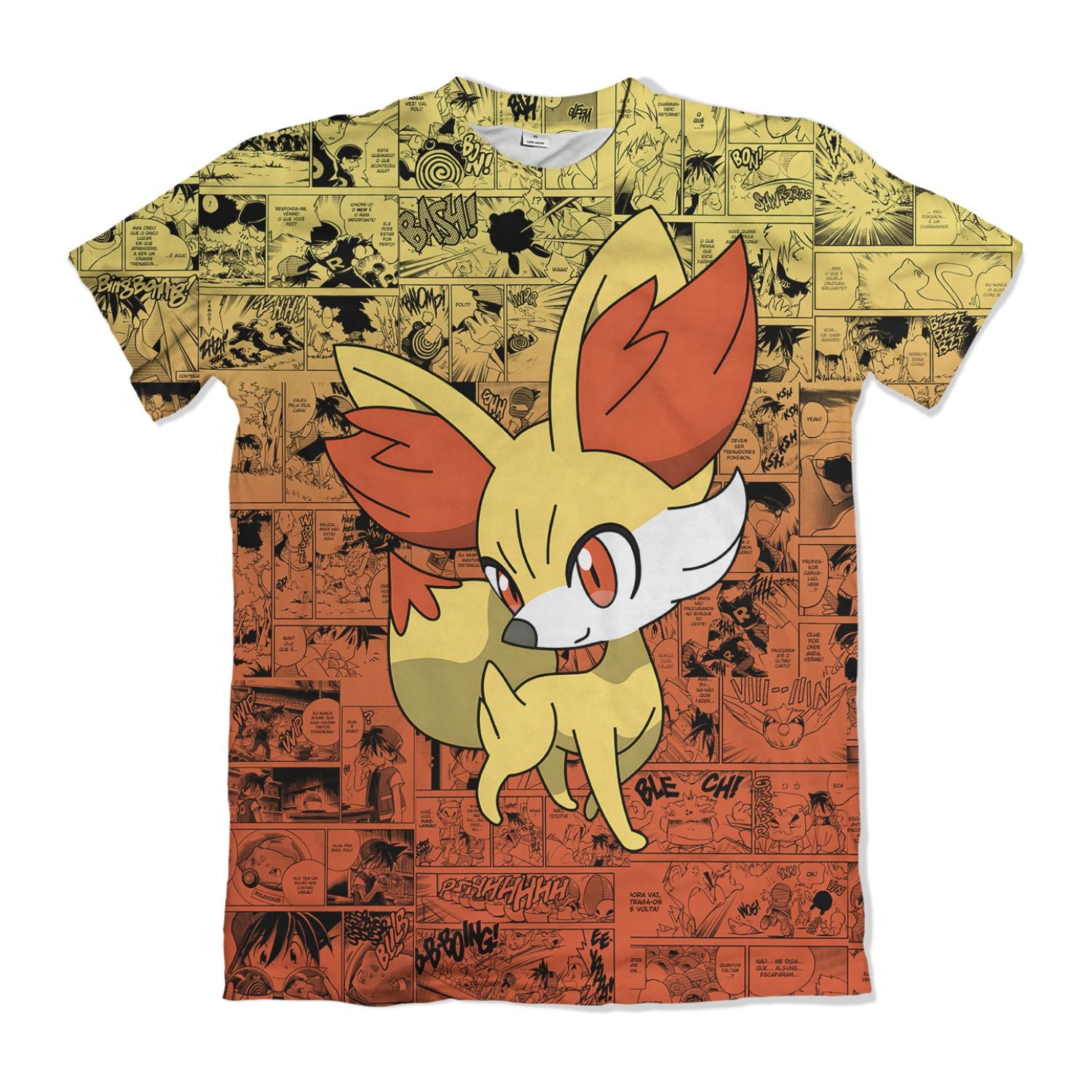 Camiseta Pokemón - Fennekin, Manga - Laranja
