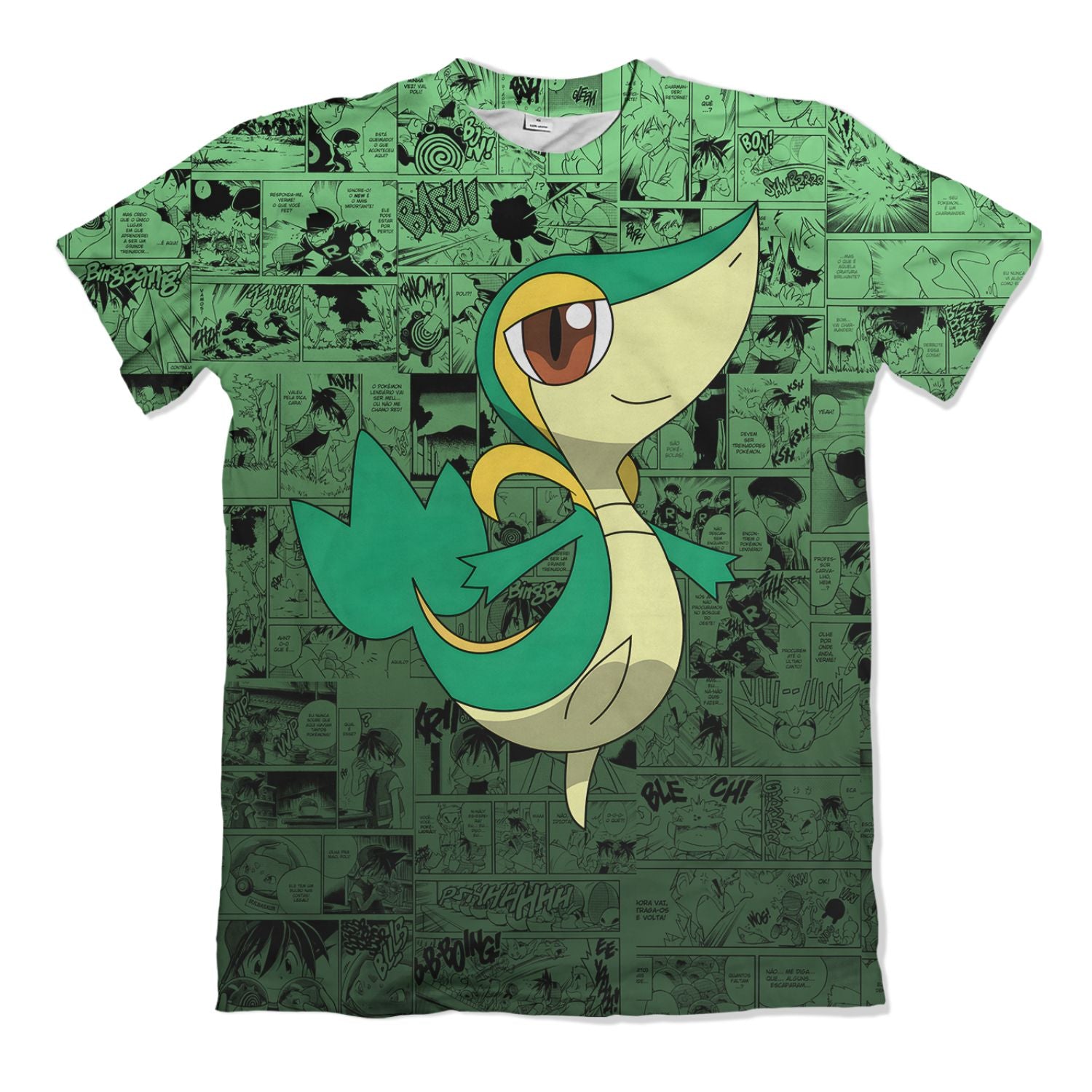 Camiseta Pokemón - Snivy, Mangá - Verde