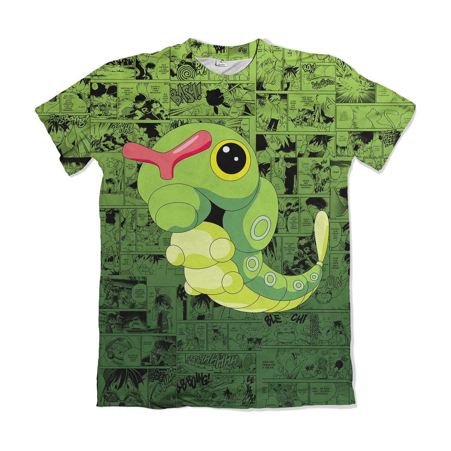 Camiseta Pokemón - Caterpie, Mangá - Verde