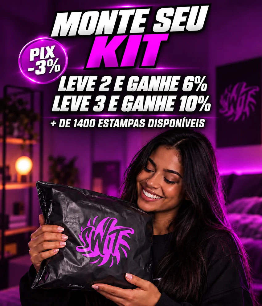 Monte seu kit: leve 2 e ganhe 6%, leve 3 e ganhe 10%, com 3% de desconto no Pix