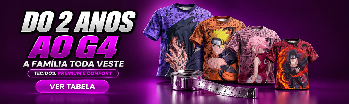Camisetas do 2 anos ao G4 nos tecidos Premium e Confort, com fita metrica